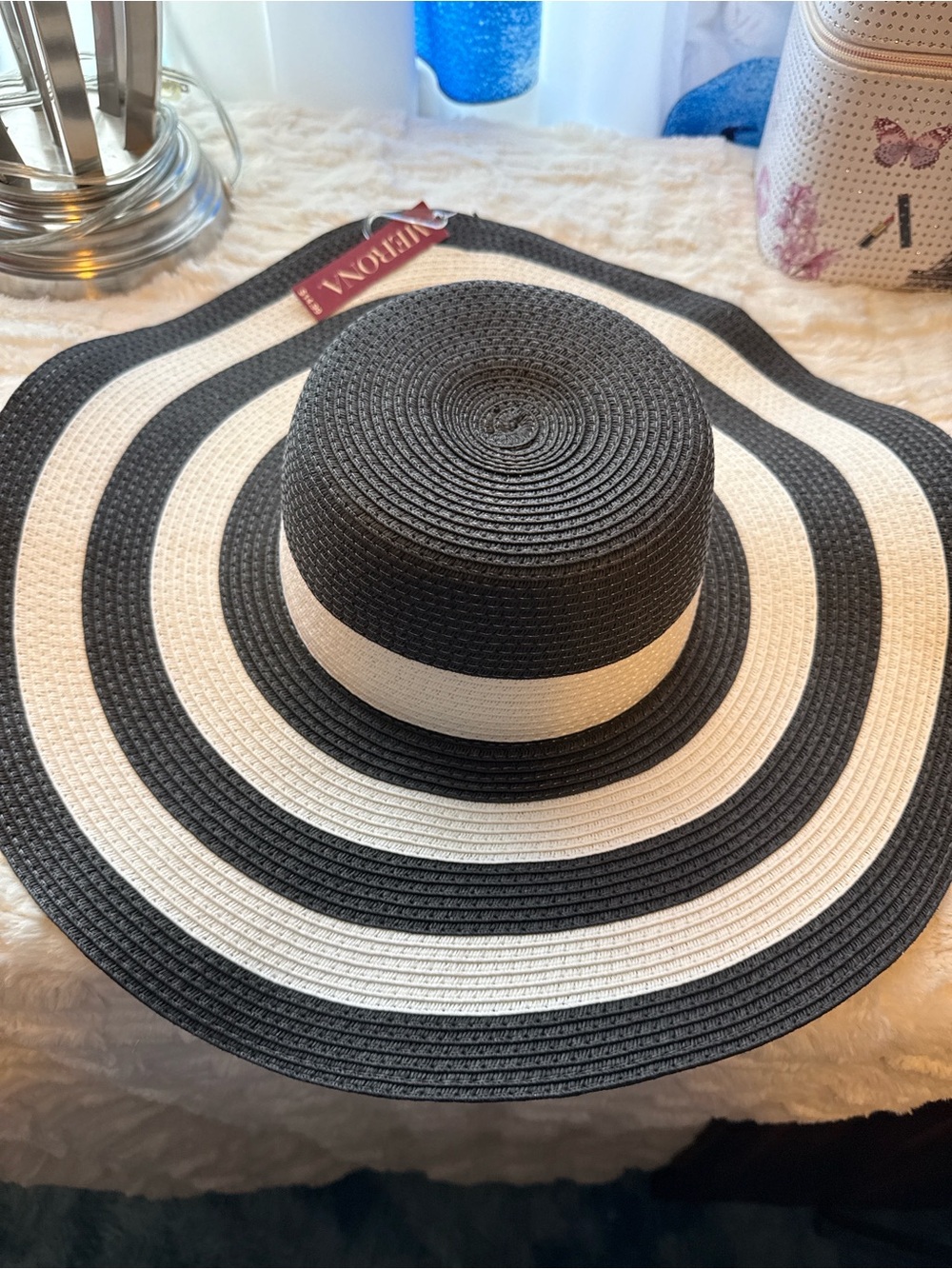Merona NWT Black & White Wide Brim Sun Hat | Resort Beach Cruise